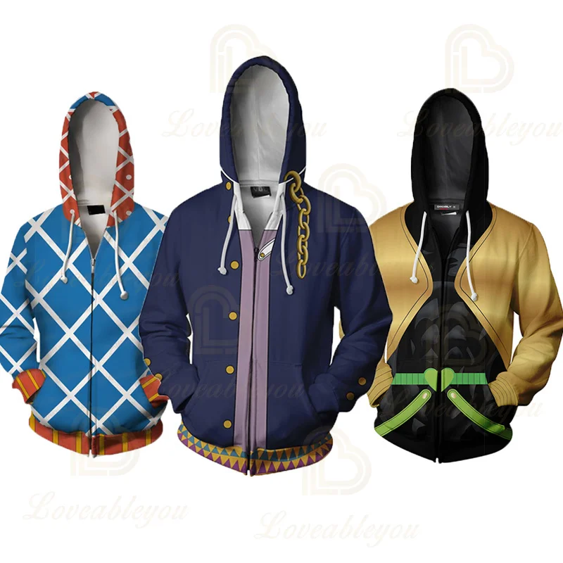 

Hot Zipper Hoodie Sweatshirt Anime Cosplay Costume Jojo Bizarre Adventure Kira Yoshikage Joestar Kujo Jotaro Hooded Men Women