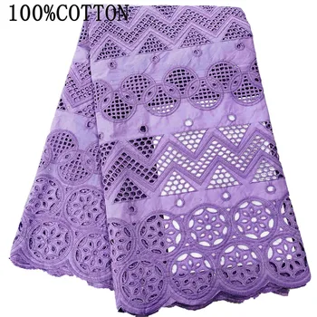 

5 yard Lilac Swiss lace fabric 2020 latest embroidery African Punch cotton fabrics Swiss voile lace popular Dubai style