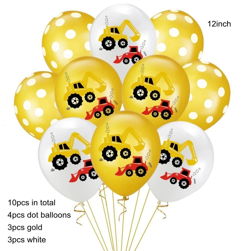 10pcs gold white mix 1 компл. Строительство трактор тема надувные шары грузовик автомобиль баннеры торт Декор малыш душ Мальчики день рождения поставки - Цвет: 10pcs gold white mix