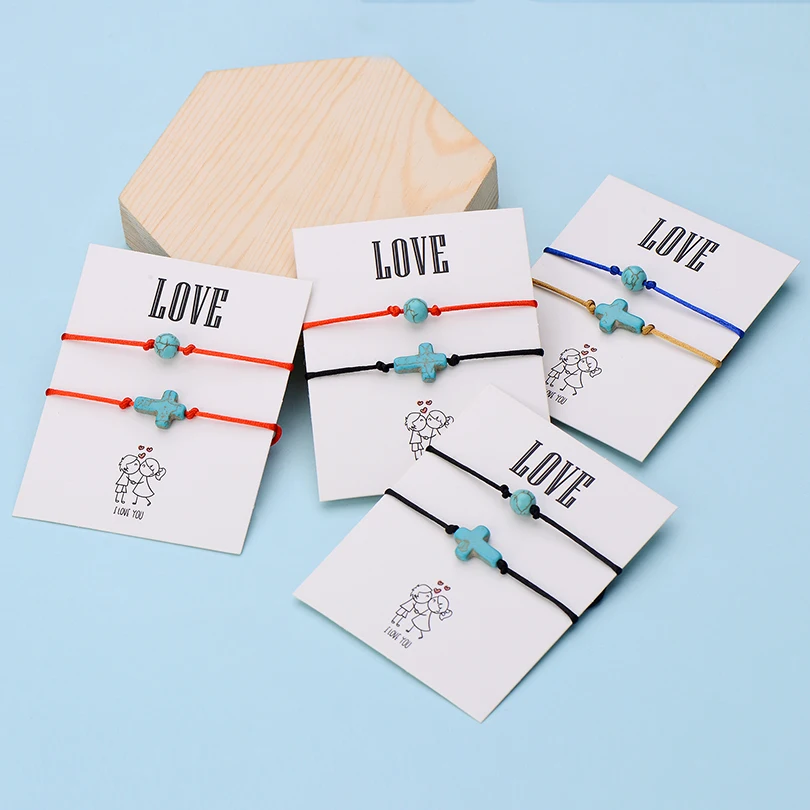 IYOE 2 шт./компл. Wish Card любовь ручной плетеный браслет для пары для женщин и мужчин Красная Нить круглые бусины Крест Шарм браслет подарок любителю