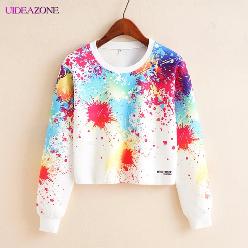  UIDEAZONE Fashion Angel Cupid Print Cropped Hoodies 2019 Autumn Long Sleeve O-Neck Loose Sweatshirt