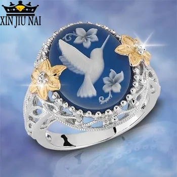 

Vintage Enamel Porcelain World Peace Dove Bird Rings For Women Men Female Hummingbird Flowers Finger Ring Cute Jewelry Dance