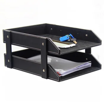 

New Arrive 10 PCS Double-Layer PU Leather File Document Tray Shelf Storage Box Desk Organizer Home Office Supplies