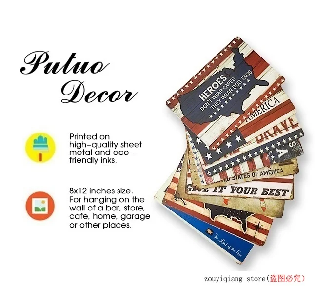 America Flag Retro Metal Posters Tin Signs Plaques Bar Garage Mancave Cafe Home House Restaurant Store Wall Decor Sign
