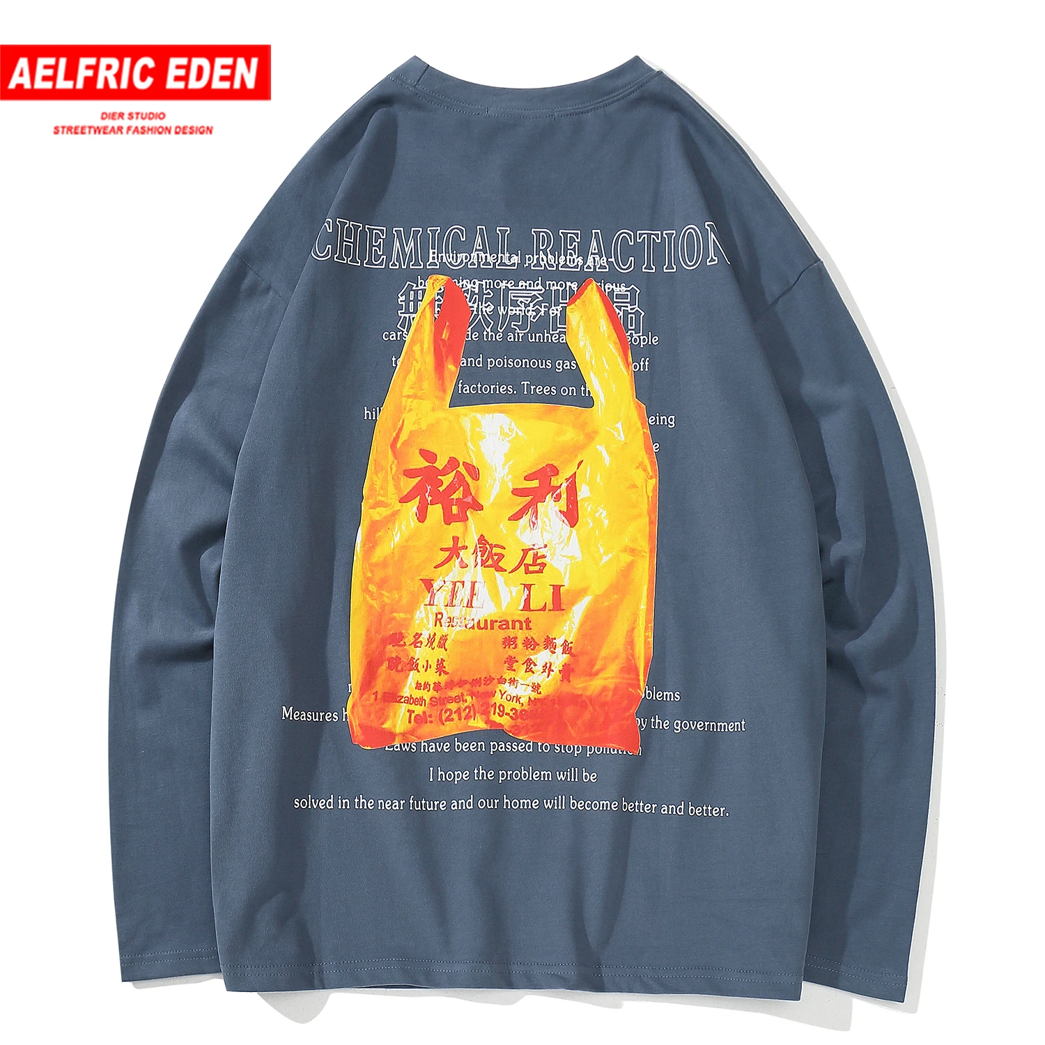 

Aelfric Eden Plastic Bag Printed T Shirt Men Autumn Winter Harajuku Fashion Tops Hip Hop Casual Streetwear Oversized Long Sleeve