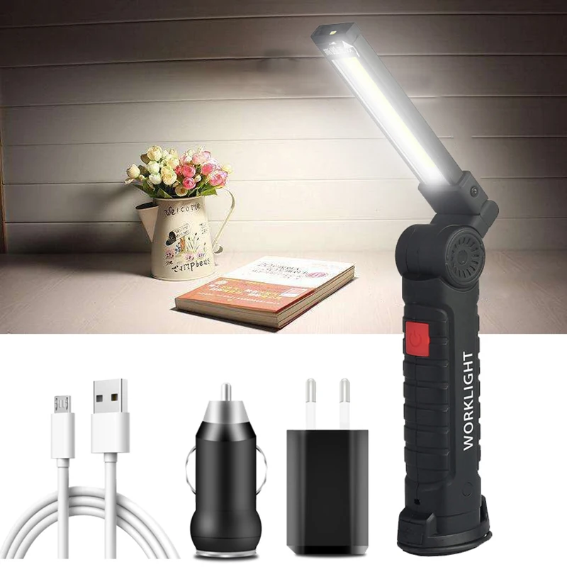 Magnet Working LED Flashlight COB Lamp Built in USB Rechargeable Battery 3 Modes Emergency Repair Outdoor Camping Fishing Torch | Лампы и