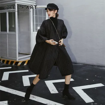 

CHEERART Black Winter Jacket Women Plus Size Long Quilted Coat Parka Femme Designer A Line Winter Coat Clothing 2019
