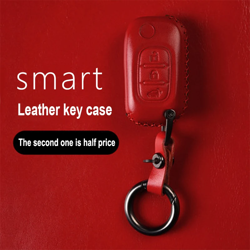Custodia Portachiavi In Pelle Rossa Per Smart 453 Forfour E Fortwo | Cover Protettiva Telecomando | Antigraffio E Personalizzata - 2