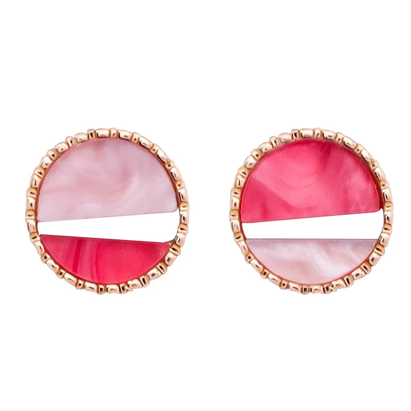 

2018 Silver Needle Korean Girl Cute Earrings Shell Colorblock Splice Round Small Stud Earrings for Women Fashion Accessories