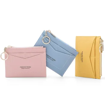 

2020 Slim Keychain Card Holder Women Leather Bag Small Card Wallets Female Organizer Mini Credit Card Case Zipper Coin Bags