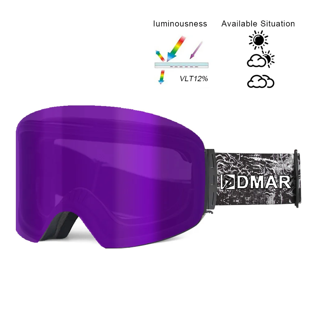 Лыжные очки противотуманные UV400 очки плюс двухслойная защита согревающие очки большие линзы маска для катания на коньках для мужчин и женщин сноуборд - Цвет: Purple