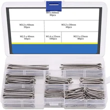 Conjunto de fixações do cotter, 6 tamanhos 304 de aço inoxidável pino do cotter clipe chave fixador montagem sortimento kit (340 pces)