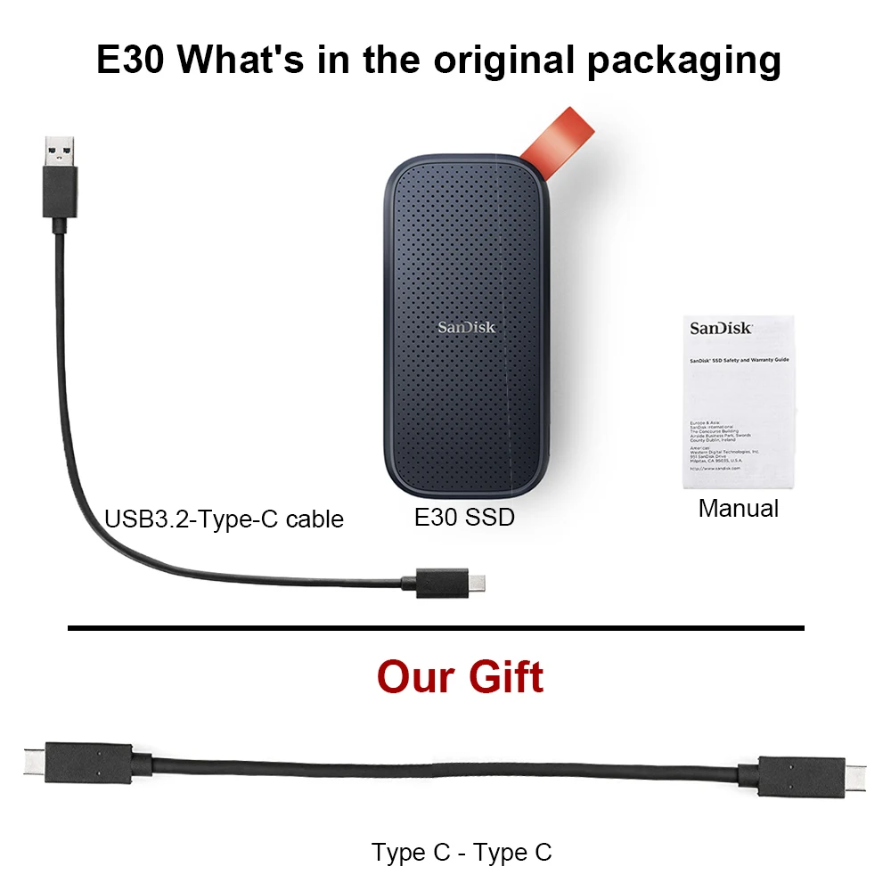SanDisk SSD E30 E61 Portable Hard Disk Mobile USB3.2 HD 500G 1TB 2TB External Hard For Laptop Solid State Disk Storage Device