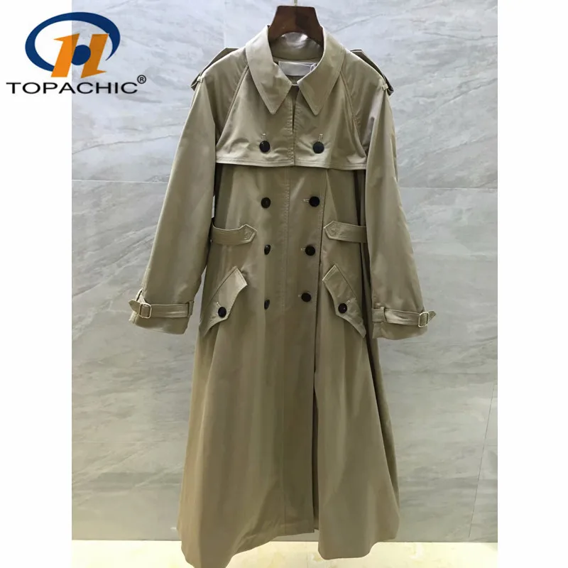 

8.22 2019 New Double-Breasted Long Trench Coat Solid Turn-down Collar Casual with belt trench