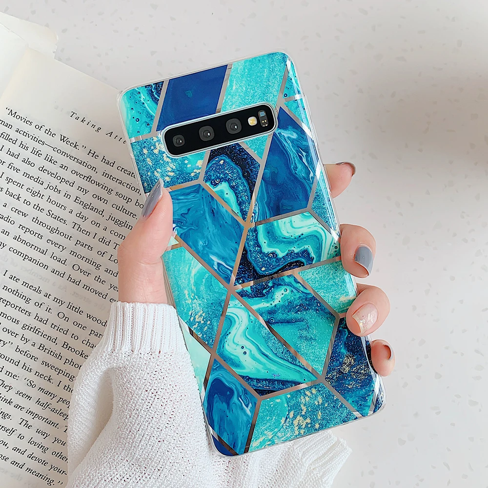 

Plate Geometric Marble Ring Phone Case For Samsung Note 10 Pro A50 A70 Case For Samsung S8 S9 S10 Plus Soft IMD Phone Back Cover