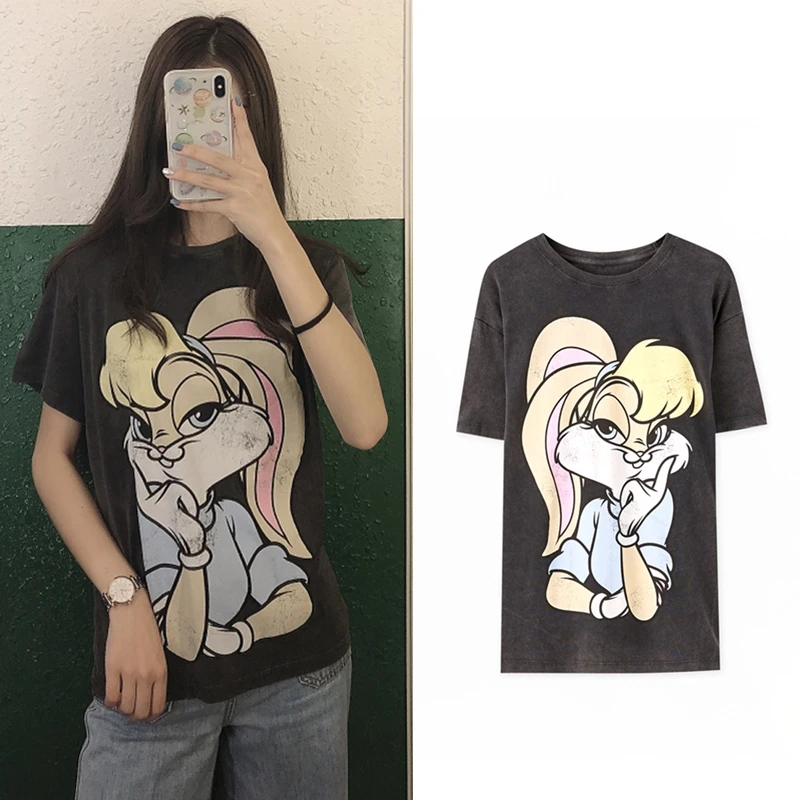Comprar Camiseta de moda 2019 cuello redondo ropa de mujer estampado clásico El Rey León camisetas regulares camiseta gráfica Streetwear mickey Camiseta de algodón
