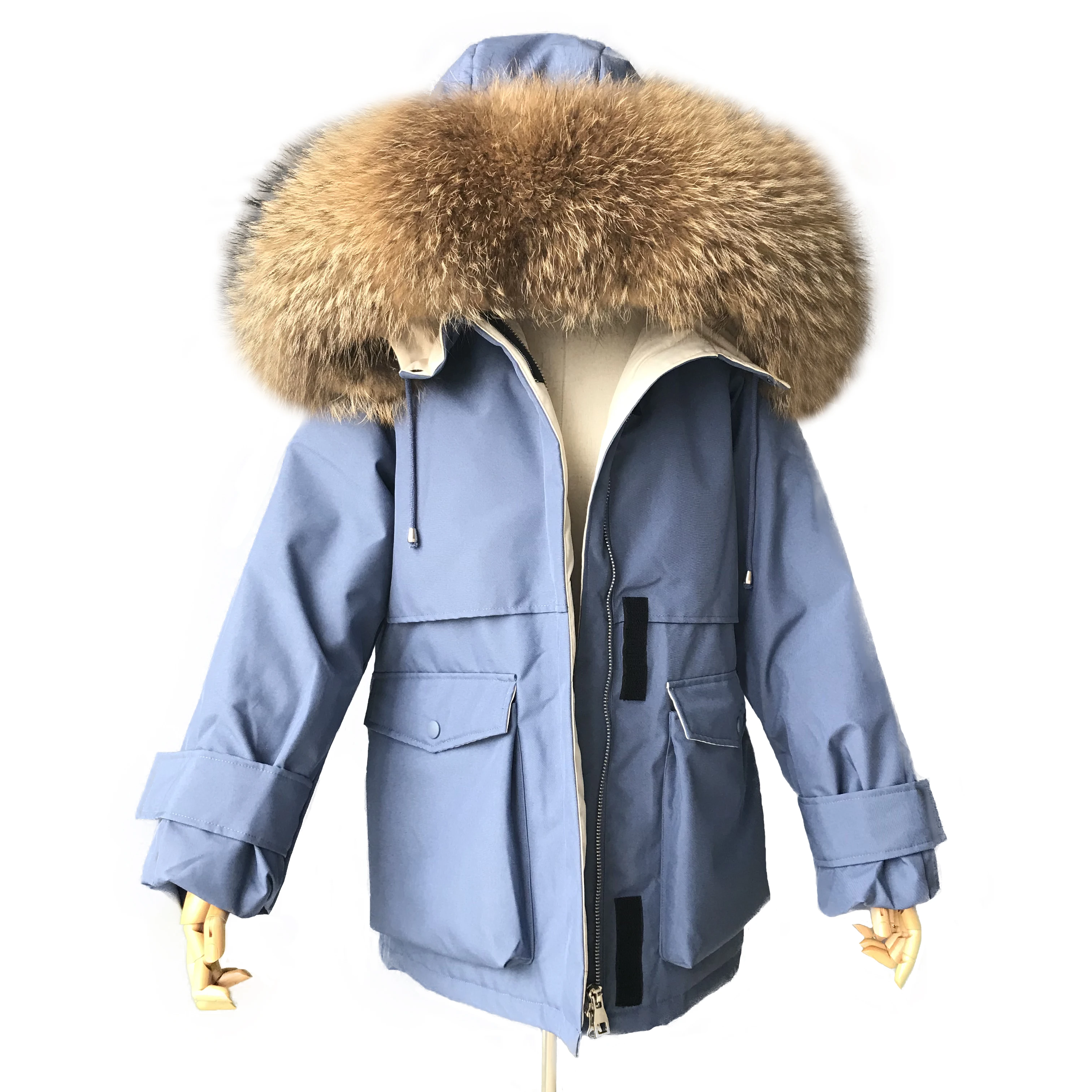 MAOMAOFUR куртка-пуховик на утином пуху, Дамское зимнее плотное теплое пальто с большим воротником из натурального меха енота, женская пуховая парка