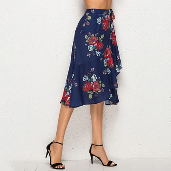 

Fashion Casual Women Leopard Print Boho Wrap Over Aysmmetric Loose Skirt Summer High Waist Midi Skirts