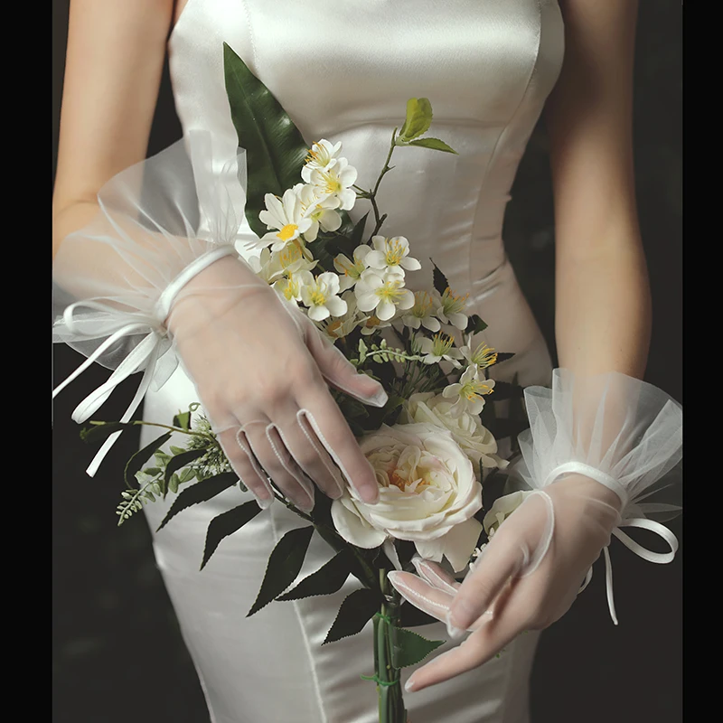 WG020 Elegant Wedding Bridal Short White Gloves Breathable Tulle Ribbon Bow  Brides Bridesmaid Women Pageant Prom Handschuh - AliExpress 320