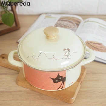 

New Enamel Milk Pot Ins Wind 20cm Hot Pot Rice Paste Kitchen Pot Thickened Gas Induction Cooker General Cooking Pot and Pan Set