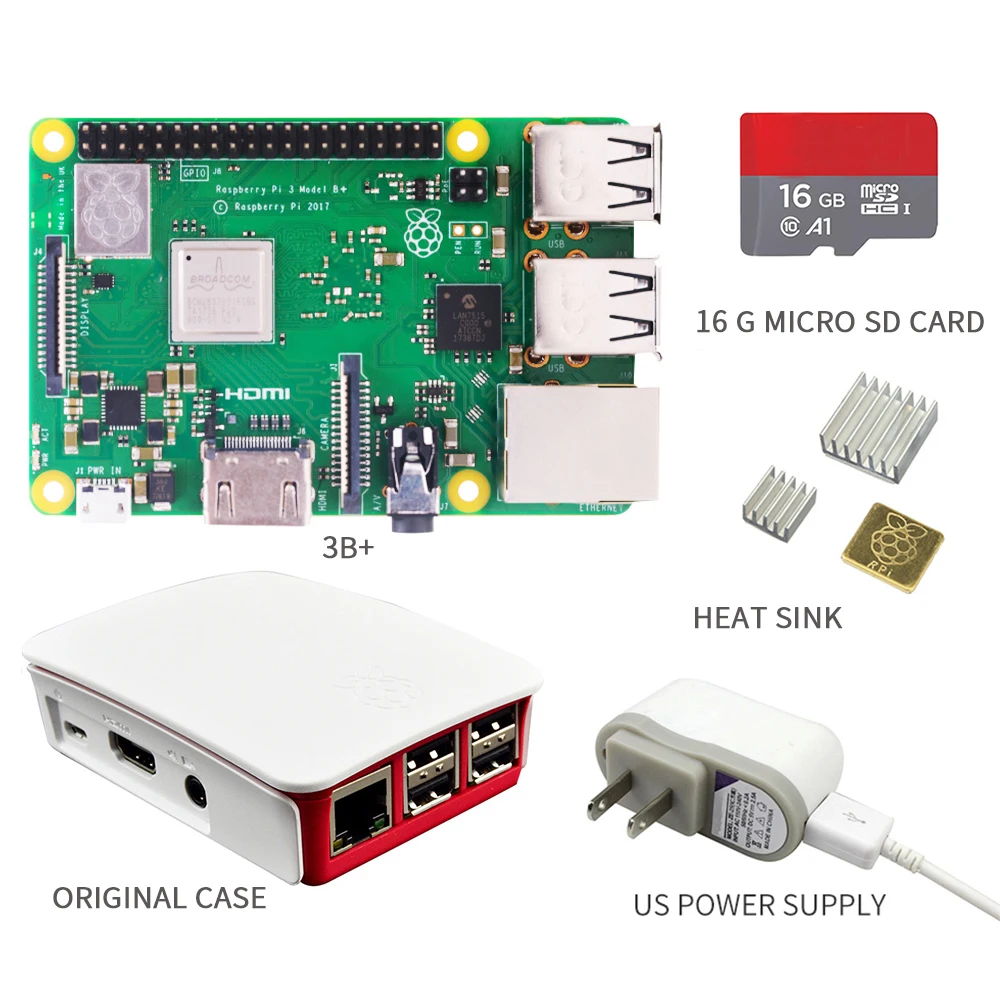 Billig 2018 neue original Raspberry Pi 3 Modell B + kit 16G SD karte + Original Case + 5V  2.5A EU UNS Netzteil mit kabel + Kühlkörper
