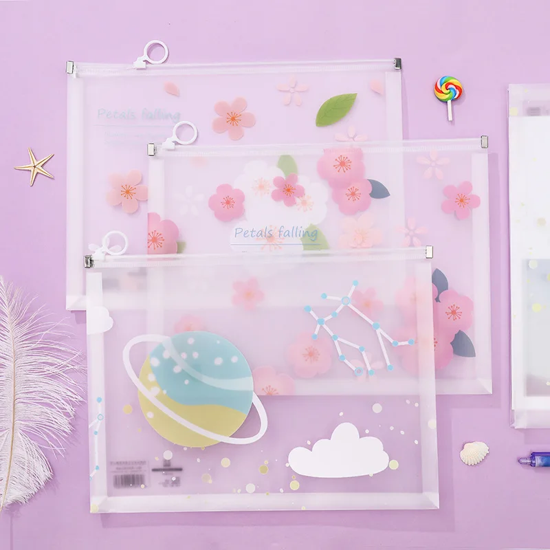 

New Arrive Cute Kawaii Flower A4 Stars Series Transparent PP Papers Books Office File Folder Document Bags Storage Stationery Gi