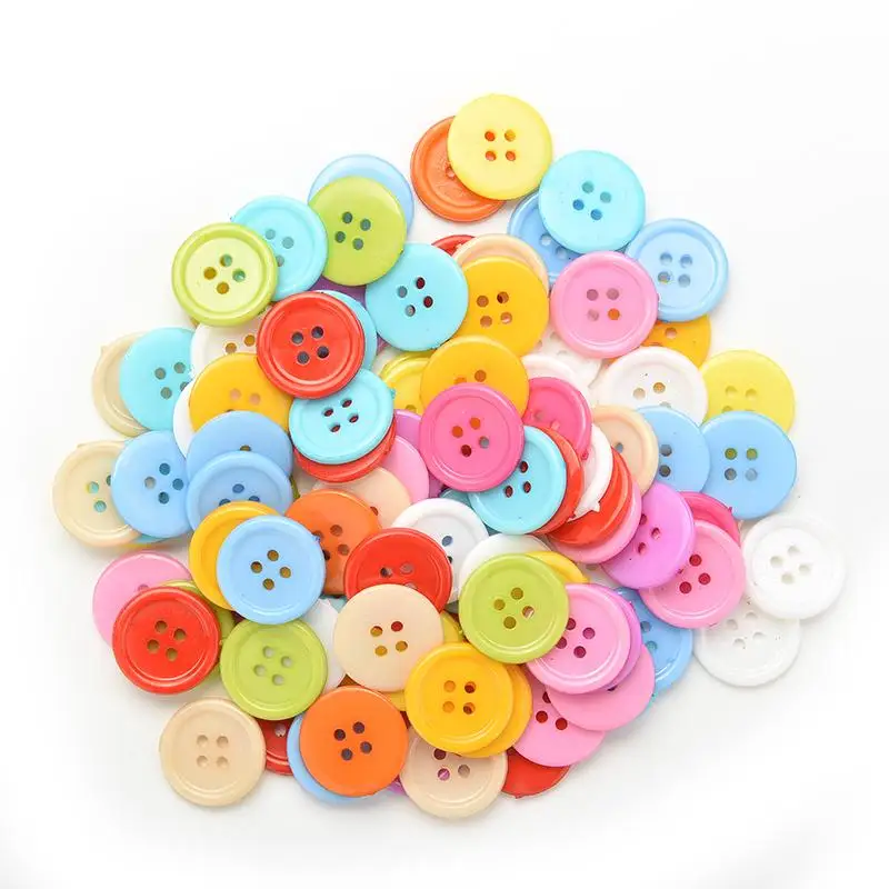 100 Pcs Mixed Color Buttons 2 Holes Children's DIY Crafts 10mm 6 Shapes UK 