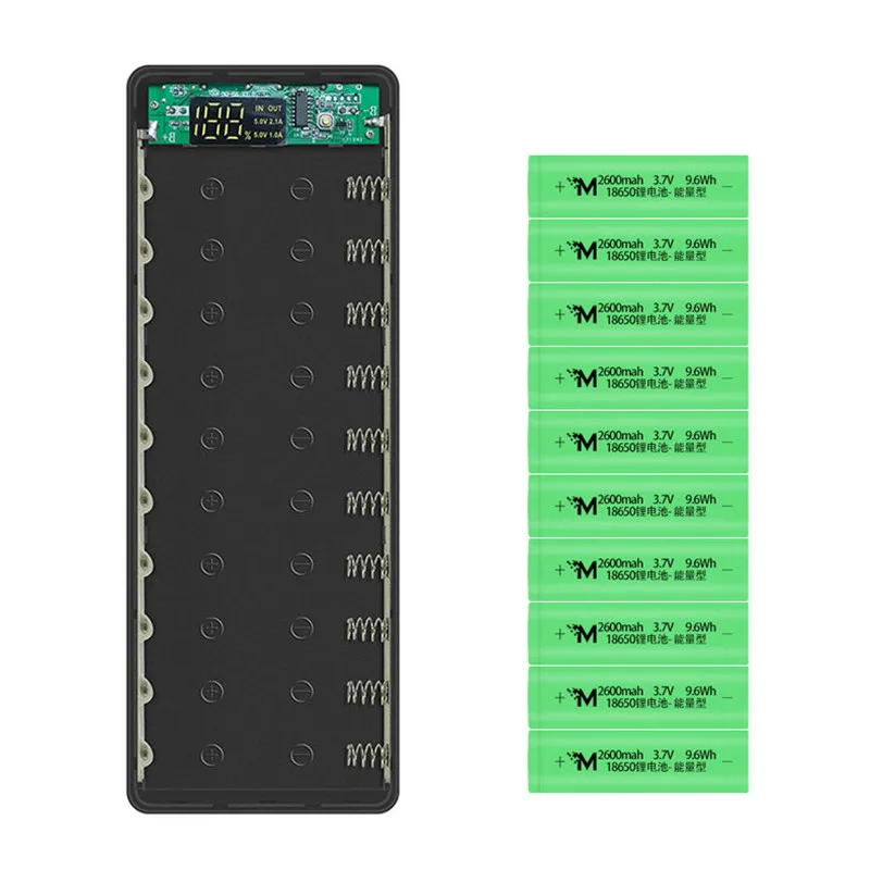 10*18650 Внешний аккумулятор с двумя USB портами корпус аккумулятора 5 В/2 А 30000 мАч