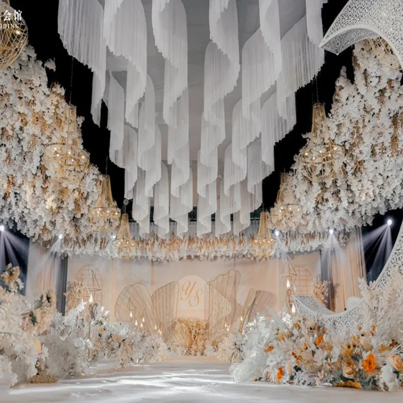 Customized Wedding Stage Ceiling Decoration S-shaped Wave Design Genting  Yarn Mantle Hanging Ornament For Party