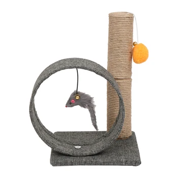 

13" Cat Climb Holder Tower Cat Tree Linen Circular Ring with Toys Linen Gray-79295621