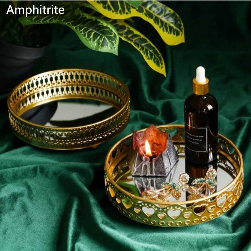 

Metal Tablet Gold Jewelry Box Cosmetics Organic Decoration Rack Room Decoration Perfume Storage Box Bad Candle Holder Tray