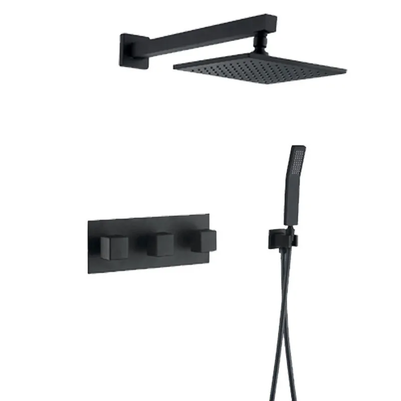 Ceiling Mount Rain Shower Faucet System Set Bathroom Bath Mixer Tap Matt Black Brass Diverter Hand Held 8" Head Wall Arm Kit