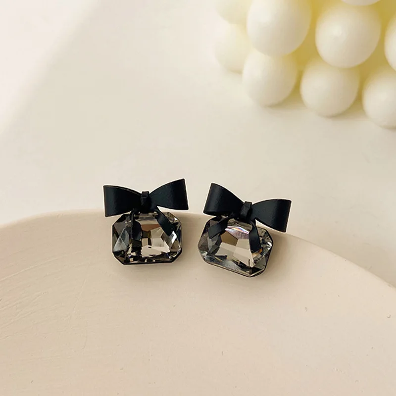 Crystal Earring Square Pretty New Jewelry Bowknot Black-Color Fashion Women for Gift