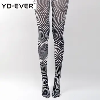 

Original Design Black And White Striped Gradient Stockings Spring Autumn Retro Print Women Tide Thin Hip tights Pantyhose