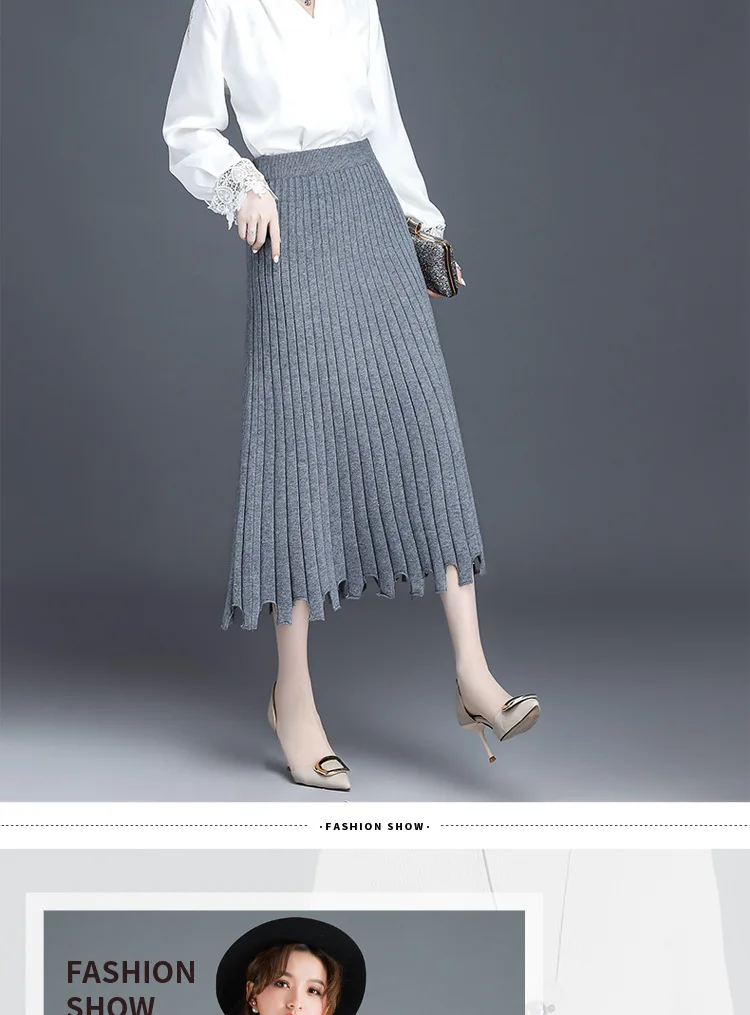 Faldas mujer moda новая длинная юбка женская осенняя и зимняя юбка с надписью Женская трикотажная шерстяная плиссированная юбка Толстая Jupe femme