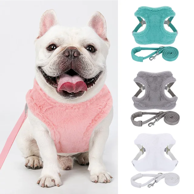 Warm Fleece Dog Cat Harness Leash Winter Dog Harness Soft French Bulldog Vest Coat Puppy Pet Clothes for Small Dogs Chihuahua 1