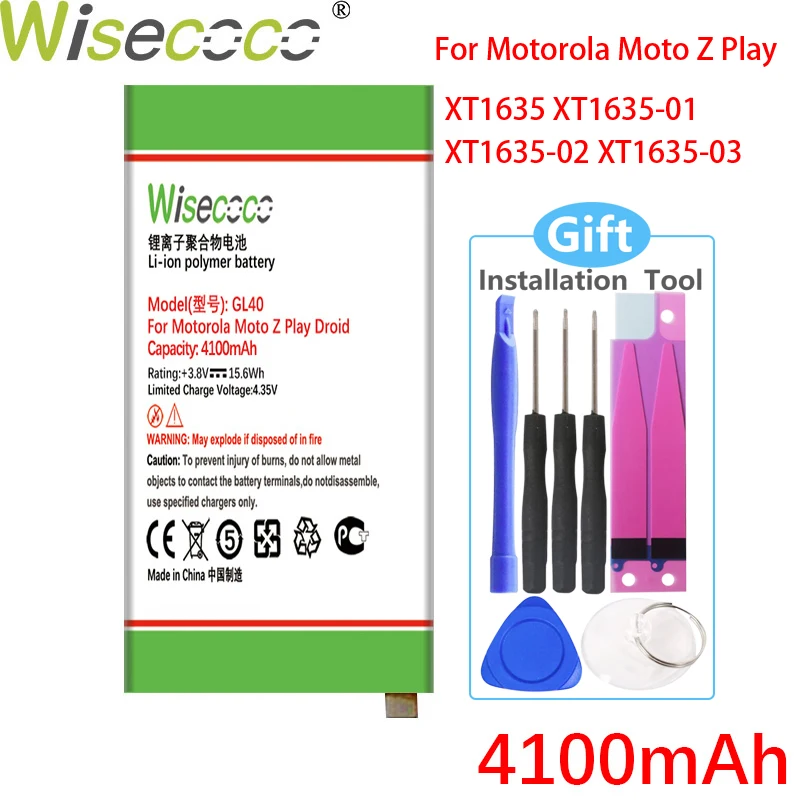 WISECOCO 4100 мАч GL40 батарея для Motorola Moto Z Play Droid XT1635 XT1635-01 XT1635-02 XT1635-03 телефон аккумулятор