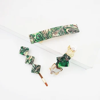 

Shell Green Geometric Pearls Hairpins Hair Clips Shiny Printed Barrette Bobby Pin Women Girls Barrettes Hair Accessories