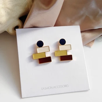 

Impressionist French Earrings color contrast geometric Earrings female oil painting wind drop oil ear clip without ear hole h779