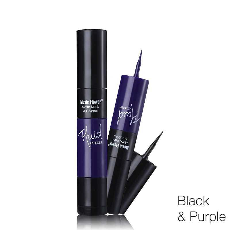 black and purple Профессиональный бренд Music FLower 2 в 1 матовая Водостойкая Подводка для глаз макияж двойной подводка для глаз черный Быстросохнущий стойкий карандаш для век 4 цвета - Цвет: black and purple