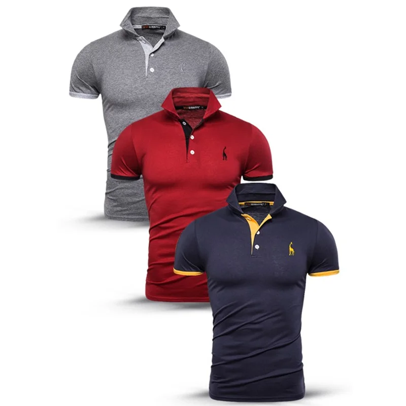 Offerte Dropshipping NEGIZBER 3 pz lotto di Cotone Polo Degli Uomini di Modo Deer Ricamo Camicia di Polo Degli Uomini casual di Affari del Mens Polo Giraffa di Grandi Dimensioni