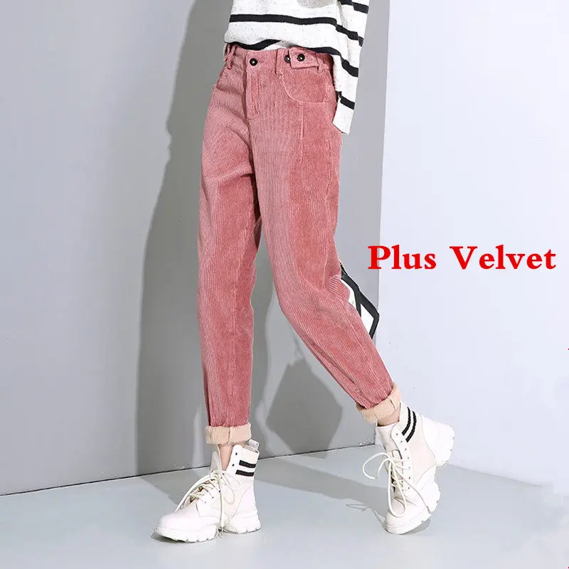 pink plus velvet Новые женские вельветовые шаровары осенние штаны с высокой талией длинные бархатные брюки свободные черные брюки женские зимние спортивные брюки C5803 - Цвет: pink plus velvet