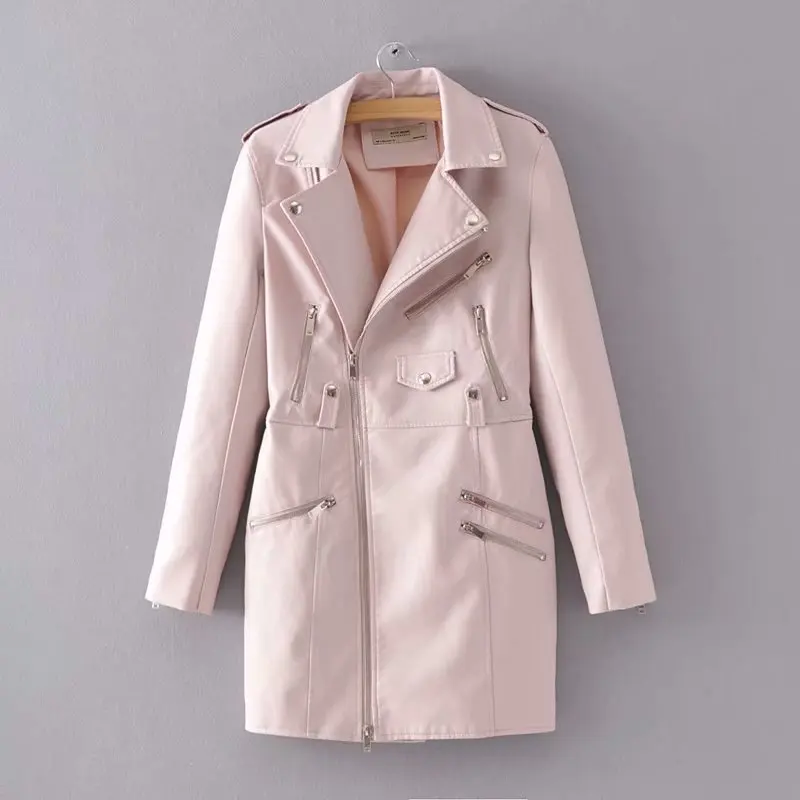 Mooirue/осенне-зимнее пальто из ПУ женские винтажные уличные куртки с длинными рукавами на молнии в Корейском стиле с отложным воротником Harajuku Feminina