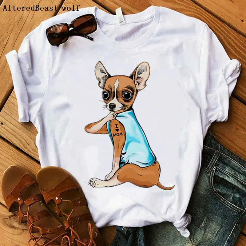 

Chihuahua I Love Mom T-Shirt 2020 Women Fashion Casual Love Mama Hipster Tops Tee Female Harajuku Print Kawaii T-Shirt Clothes