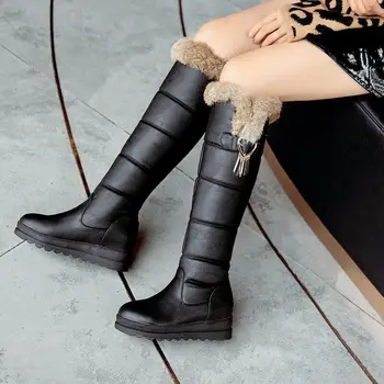 

New Women Winter Snow Boots Mid-Calf Fur Trim Top Round Toe Warm Shoes Comfort