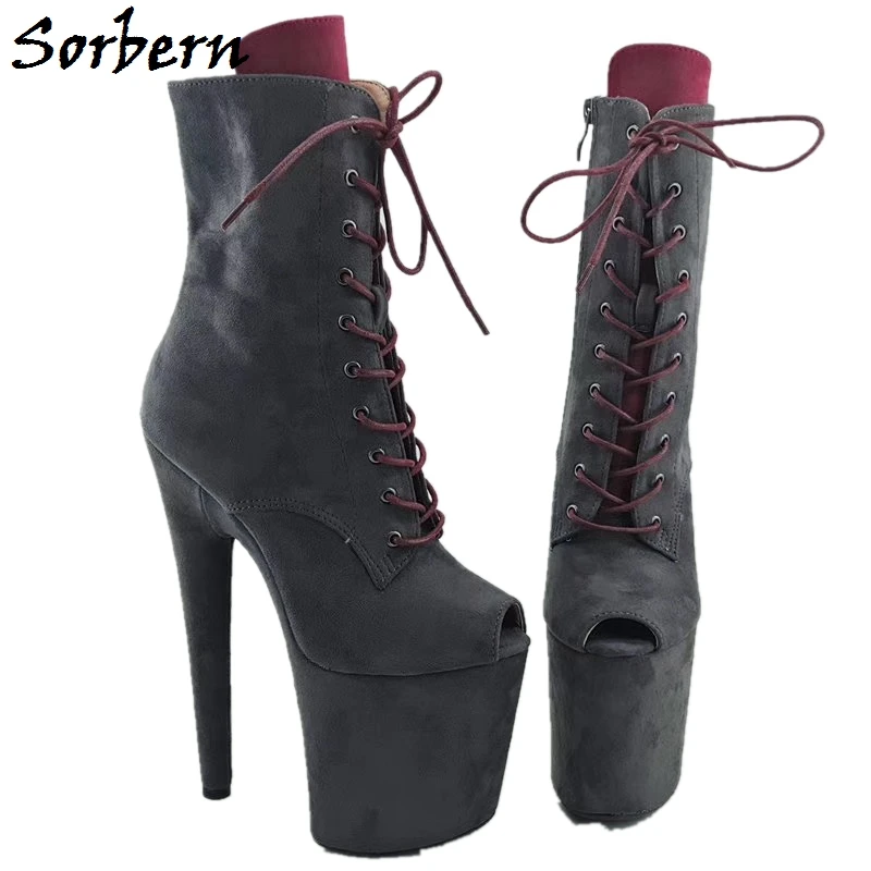 

Sorbern Mix Color Grey Booties For Women Ankle High Stripper Pole Dance Heels Open Toe 8 Inch Extreme High Boots Custom Colors