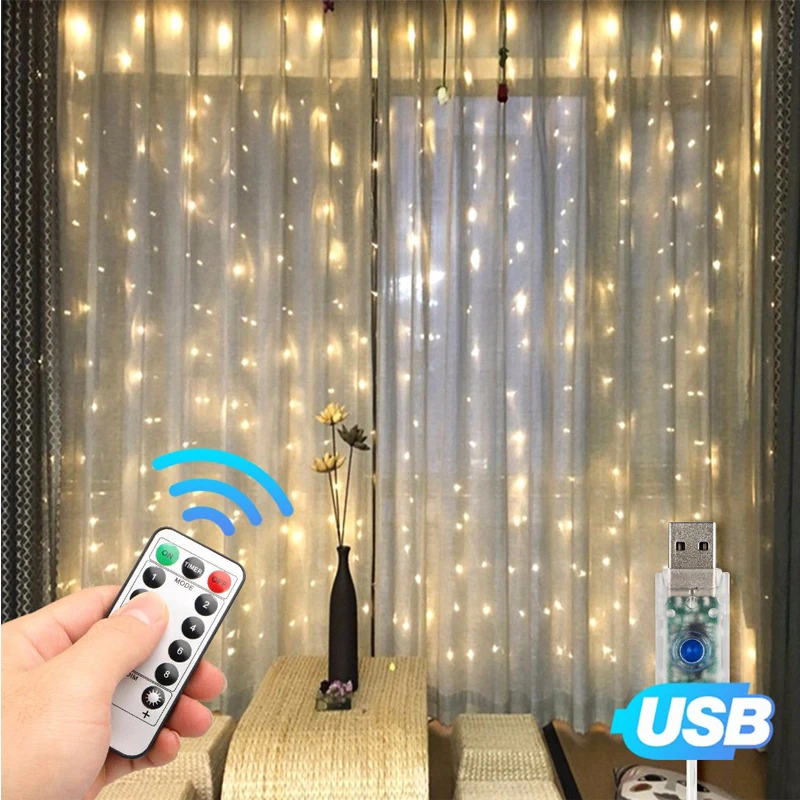 USB 3*2.8m Curtain LED String Light Fairy Icicle 8 Modes 13key remote 280LED Christmas Micro Garland Patio Window String Lights 220v 3 5m led moon star fairy curtain string lights warm white for shop window xmas eu plug