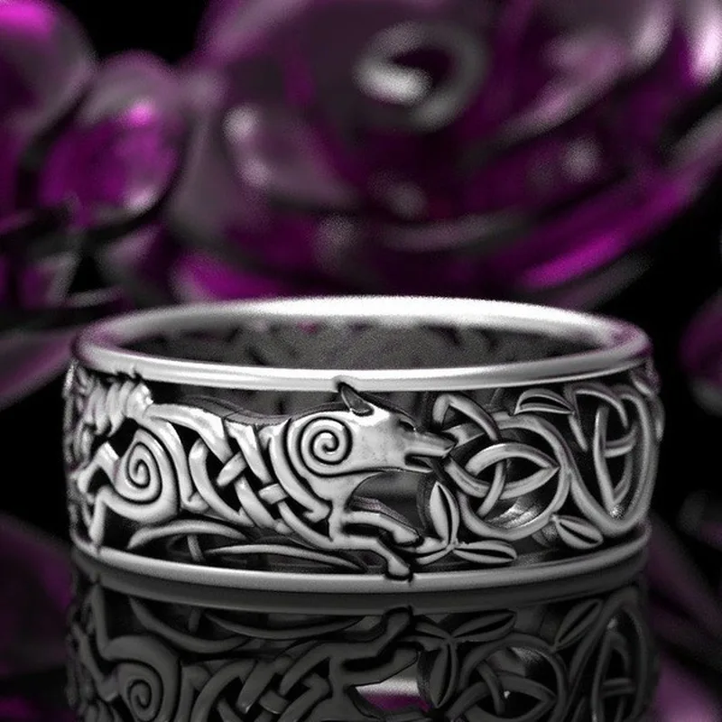 

925 Vintage Thai Silver Lone Wolf Ring Party Gift Jewelry Ring Wholesale