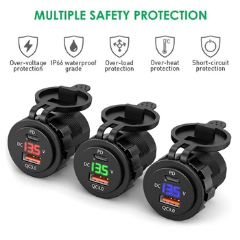 

IP66 Water Proof 12V DC Power Delivery QC3.0 Dual Type-c 5V 3A USB Motorcycle Cigarette Lighter Socket Charger Connector