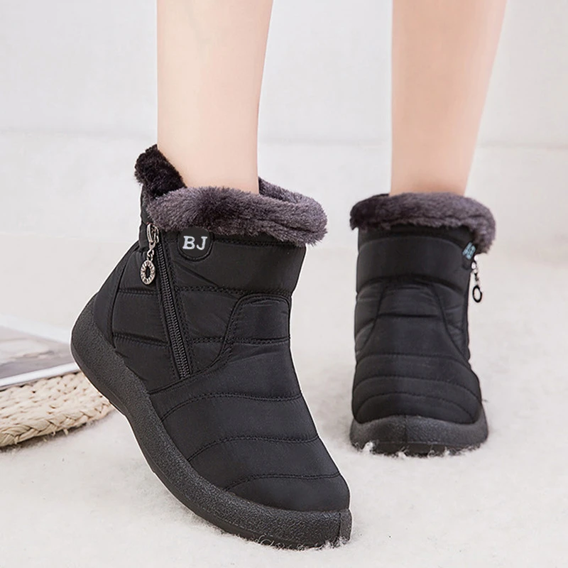 Womens Ladies Mid Low Wedge Heel Fur Zip Ankle Shoes Winter Snow Warm Boots Size